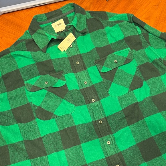 aerie Tops - aerie Green and Black Plaid women button up - very thick NWT